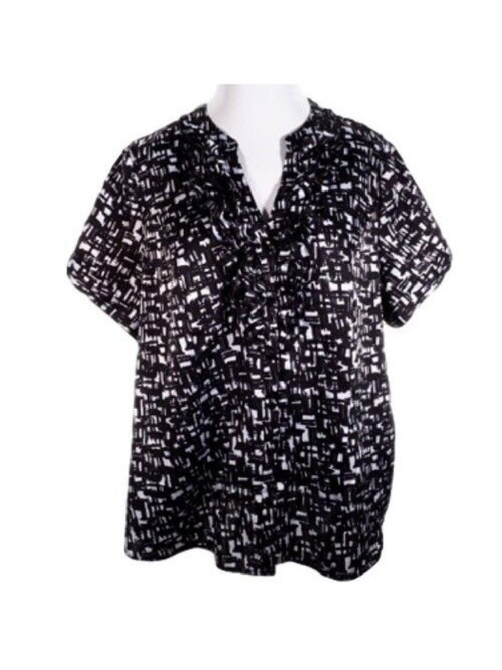 Lane Bryant Top Size 18 20 Womens Ruffle Pullover Abstract Black White
